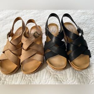 Kork-Ease Black and Tan Leather Sandals